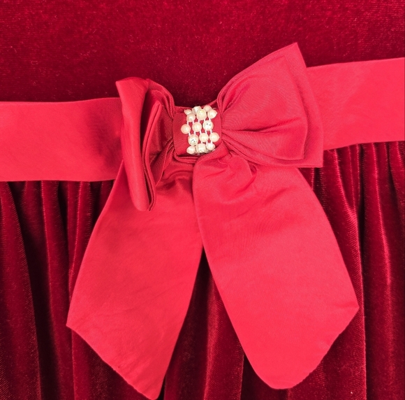 Jessica Ann Velvet Red Girls Dress size 3T Front Bow Party - Picture 6 of 11